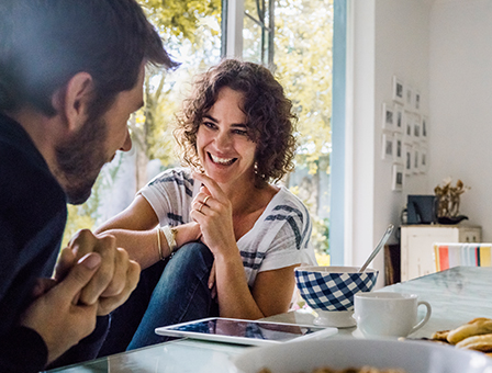 Couple sitting together having coffee